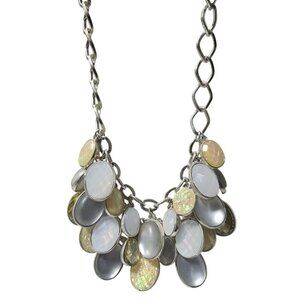 Chunky Charm Statement Necklace Iridescent Oval Pendant Cluster Art Deco Fashion